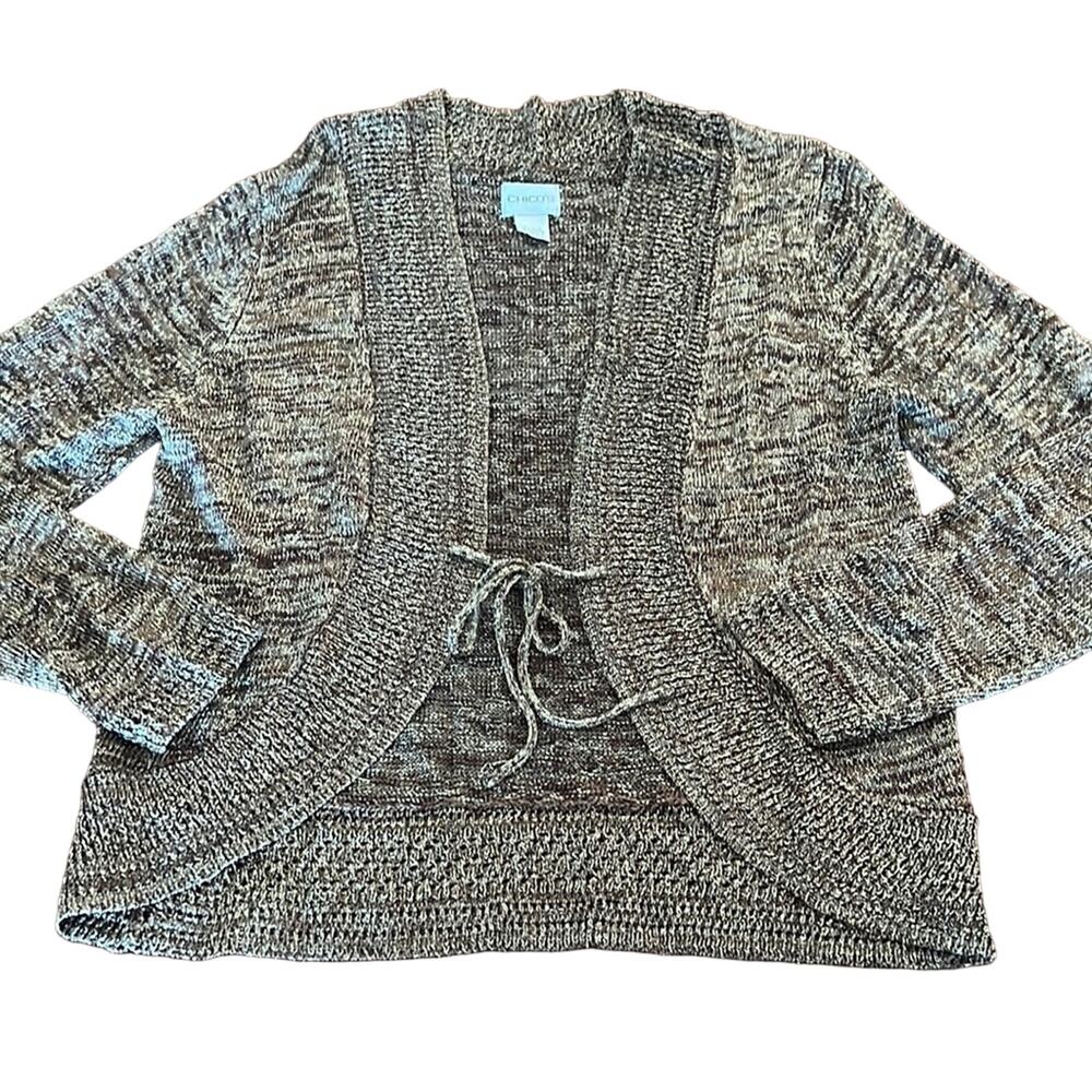 Chico’s Brown & Metallic Gold Cardigan Sweater Cropped Lightweight
